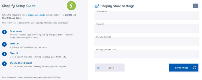 App credentials for Proship
