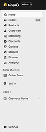 Settings on Shopify admin