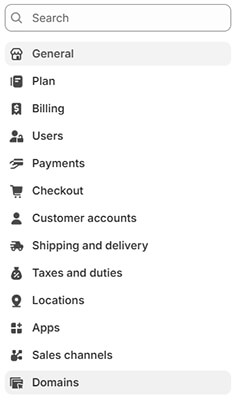 Domains from Settings menu