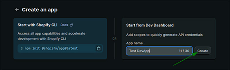 App Name field in Shopify app setup