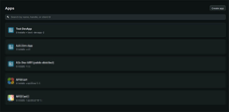 created app shown in dashboard