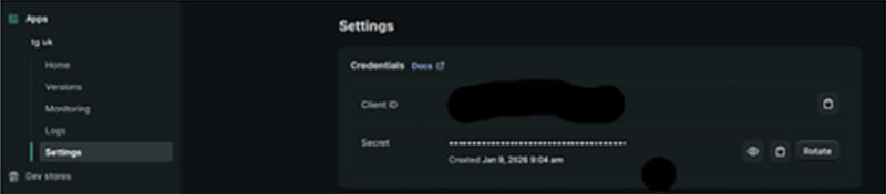 App credentials for Proship