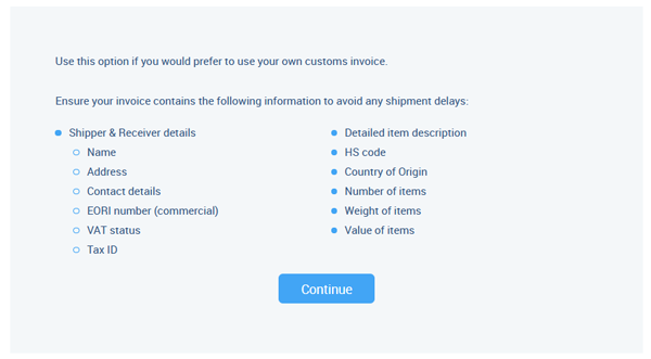 Custom invoice requirements