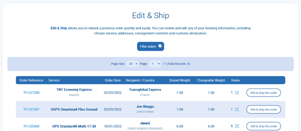 Edit & Ship most recent orders