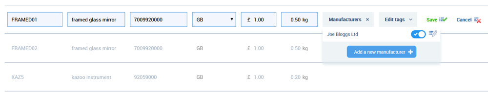 Adding manufacturer details in the Product Library