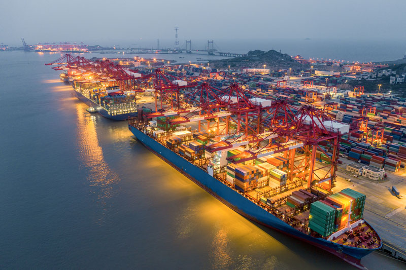 Container ships docked at the Port of Shanghai